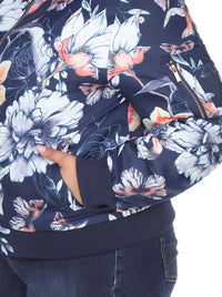 White Mark - Floral Bomber Jacket - Plus Size