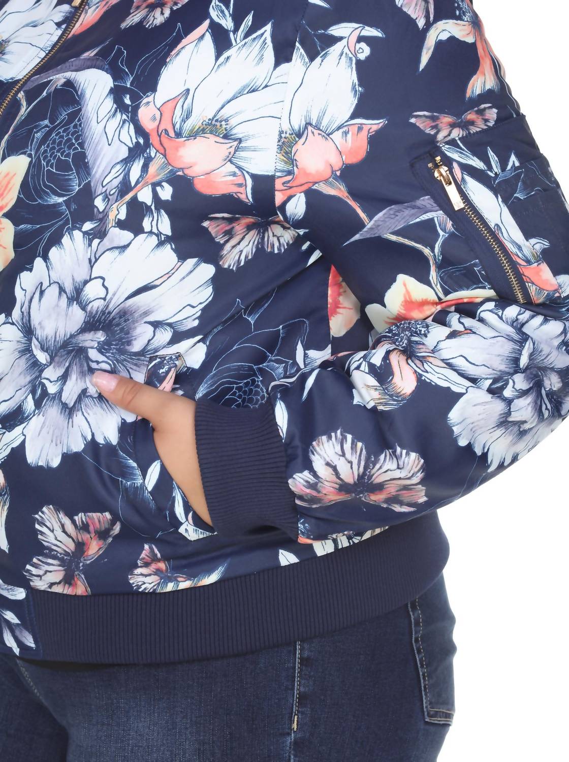 White Mark - Floral Bomber Jacket - Plus Size