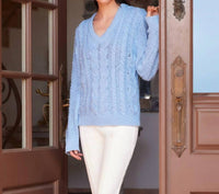 Karen Kane Cable Knit Long Sleeve Sweater in blue - women's sweater - view 5