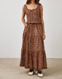 Creamon Floral Lace Trim Front Tie Top & Skirt Set in choco - women's skirt - detail view