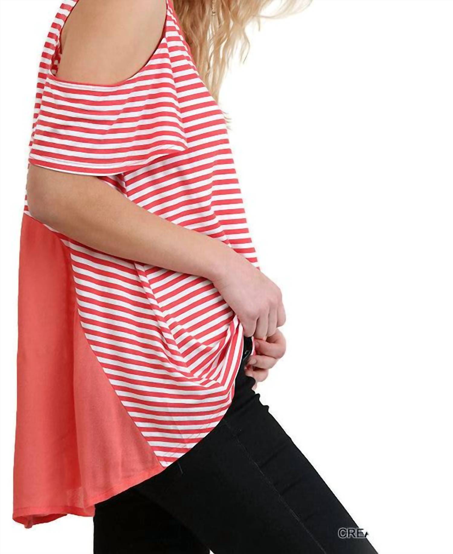 Umgee - Cold Shoulder Striped Top