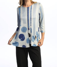 Jess & Jane Sandra Fine Knit Contrast Seam Top in soft blue - women's shirt - detail view