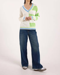 Brodie Cashmere - Valerie Stripe V-neck Sweater