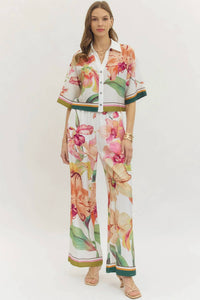 Entro - Floral Pull-on Wide Leg Pants