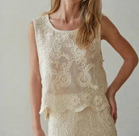 By Together - Woven Cotton Floral Lace Work Sleeveless Top