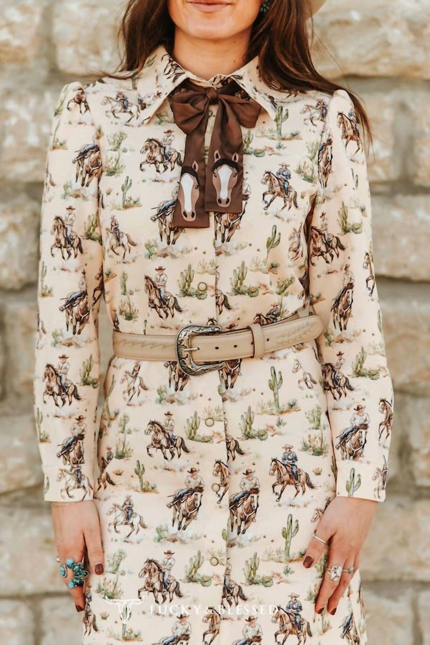 Lucky & Blessed - Western Puff Sleeve Bow Dress
