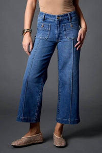 Blue Revival - Patch Pocket Mid Rise Recycled Wide Leg Crop Jean