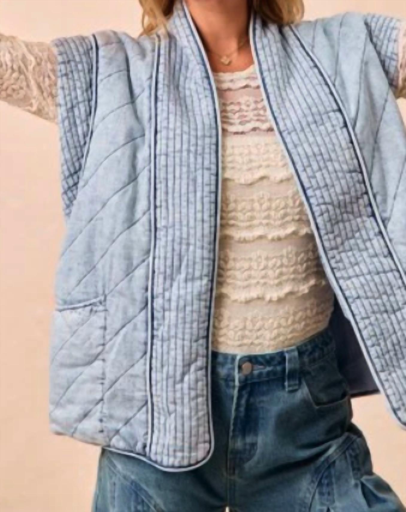Bibi - Quilted Washed Chambray Vest