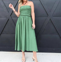 Blu Pepper - Women's Strapless Shirred Side Tie Detail Midi Dress