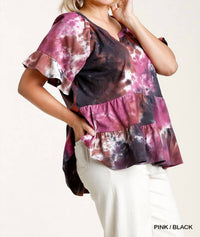 Umgee - Tie Dye Mandarin Tiered Ruffle Top