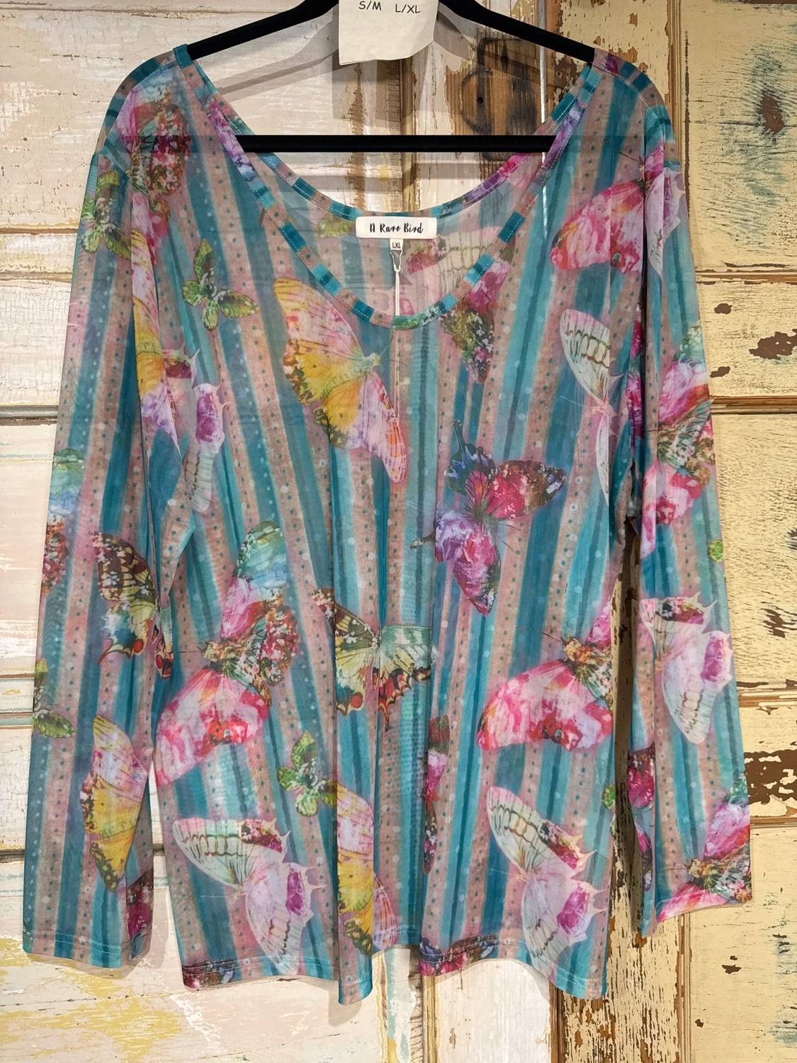 A Rare Bird - Women's Striped Butterfly Mesh Top