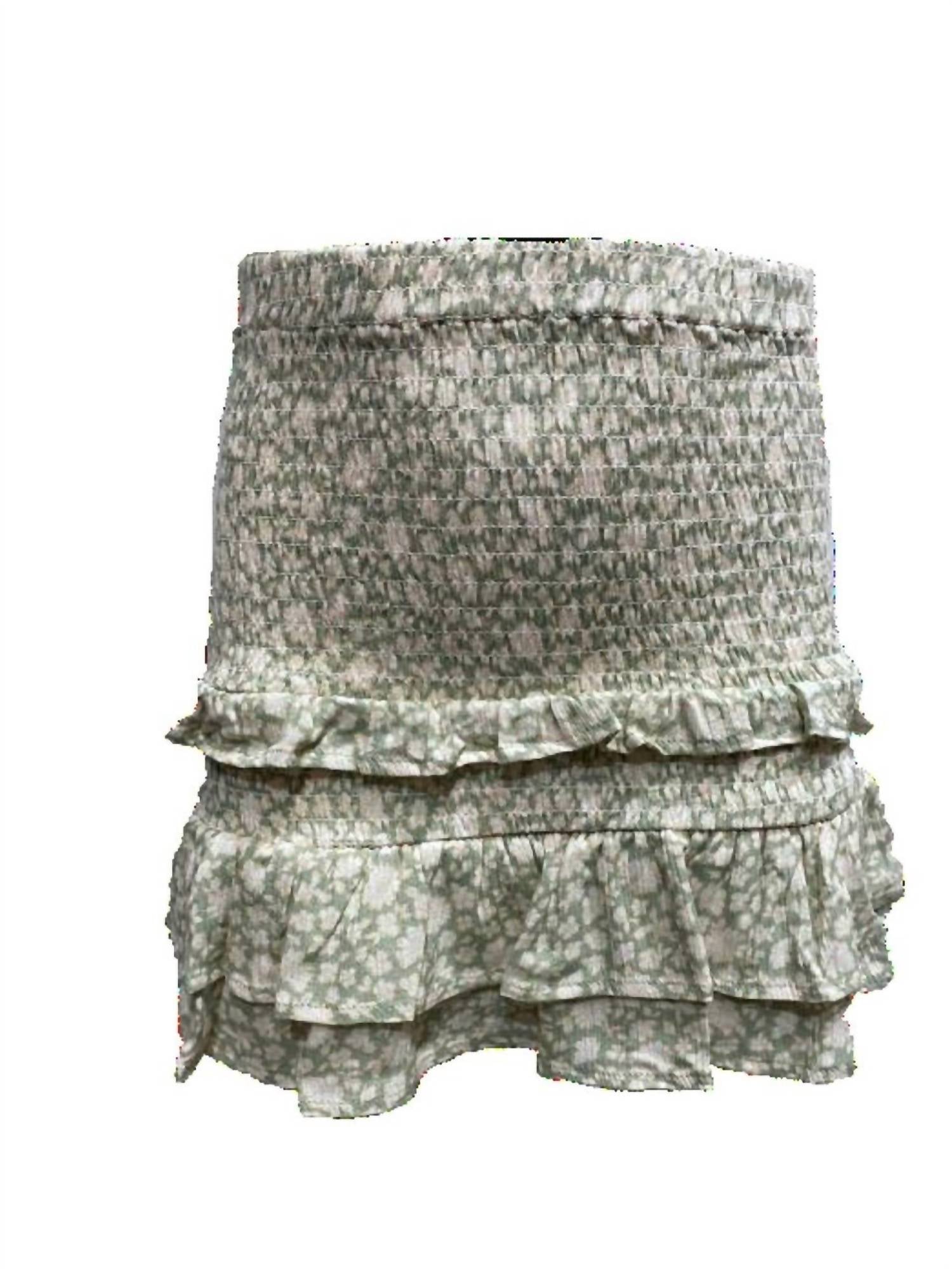 Vintage Havana Girls Smocked Ruffle Skirt in sage - kids' skirt - detail view
