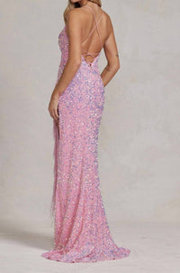 Sachin & Babi - Nox Anabel Sequin Gown With Fringe Slit
