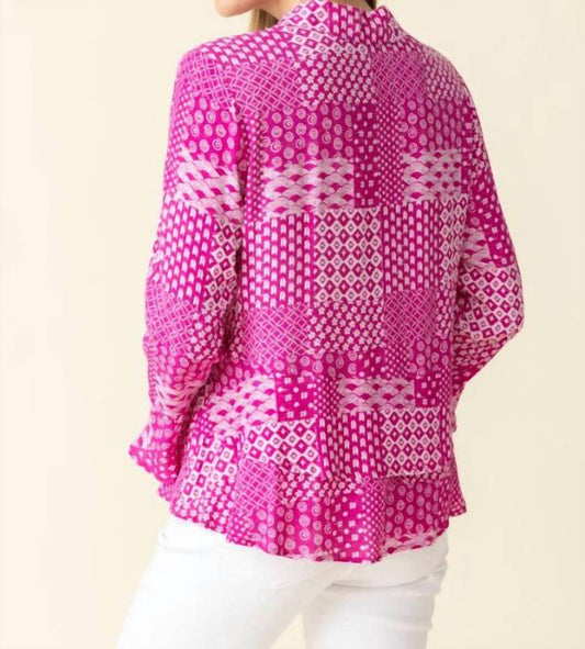 Habitat - Patchwork Print Flounce Shirt in Fuchsia Habitat