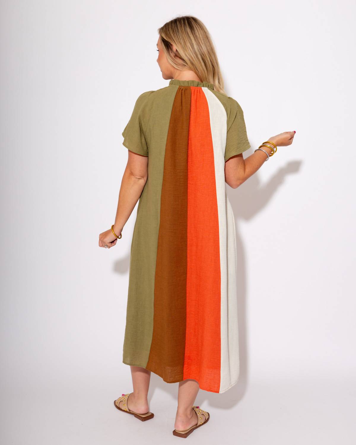 Thml - Color Block Stripes With Tie Midi Dress