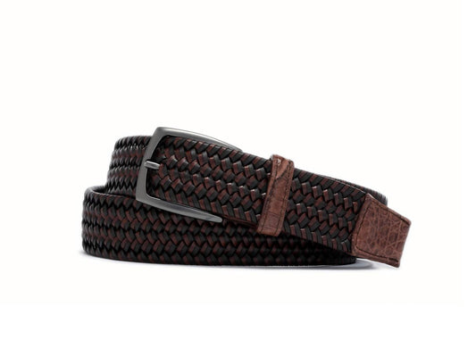 Men's Leather Stretch Belt with Croc Tabs and Buckle