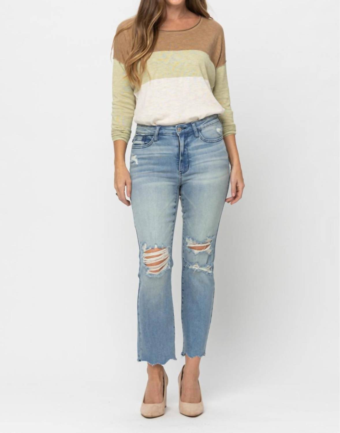 Judy Blue - Mid-rise Destroyed Crop Straight Jeans