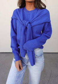 Skies Are Blue - Crew Neck Sweater With Shoulder Draping