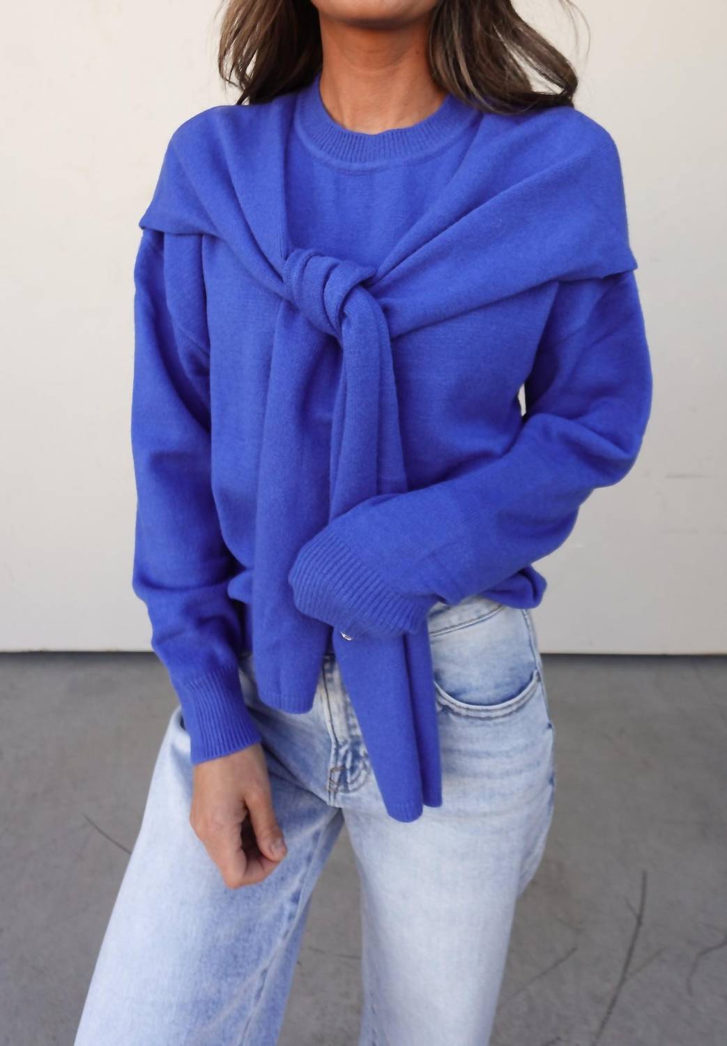 Skies Are Blue - Crew Neck Sweater With Shoulder Draping