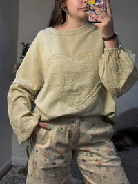 Easel - Lacie Eyelet Sleeve Heart Patch Top