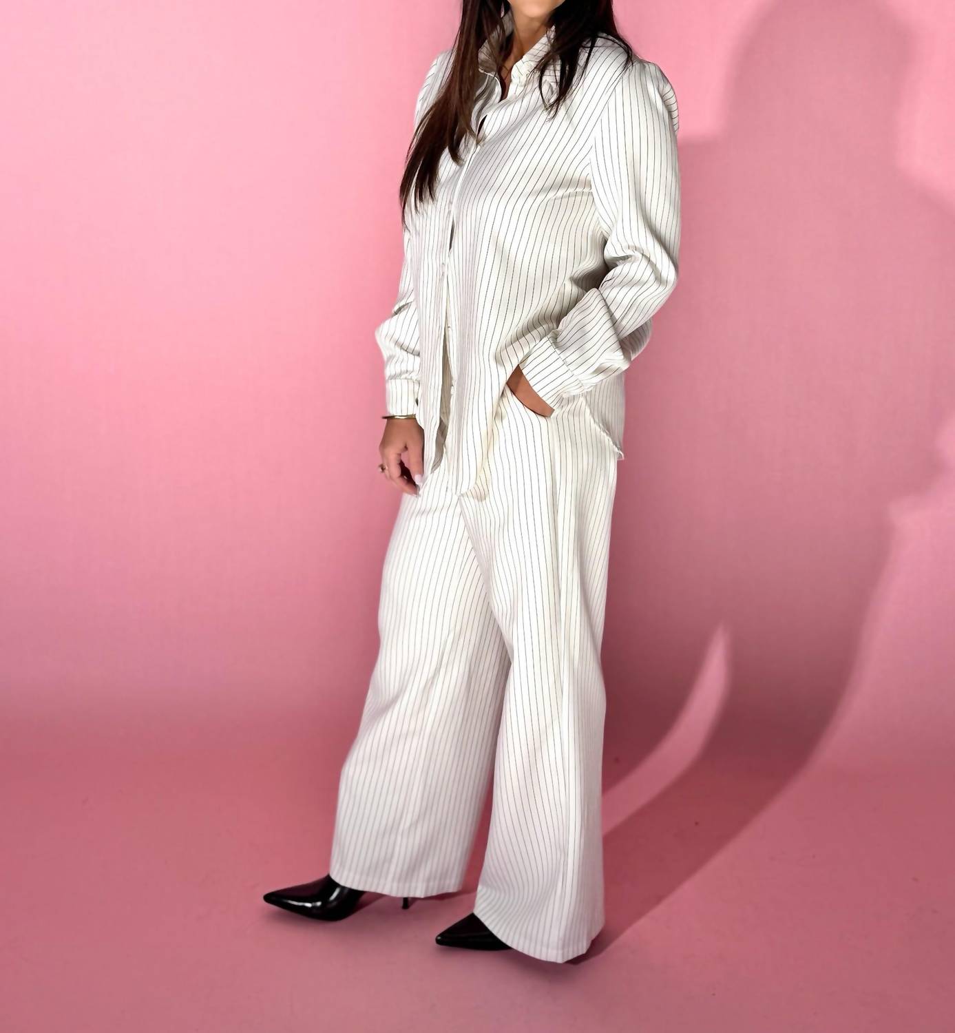 Q2 - Women's Pinstripe Wide Leg Pants