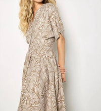 Apricot - Leaf Print Midi Shirt Dress