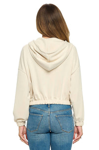 ariella Cropped Long Sleeve Hoodie With Zipper in cream - women's top - alternate view