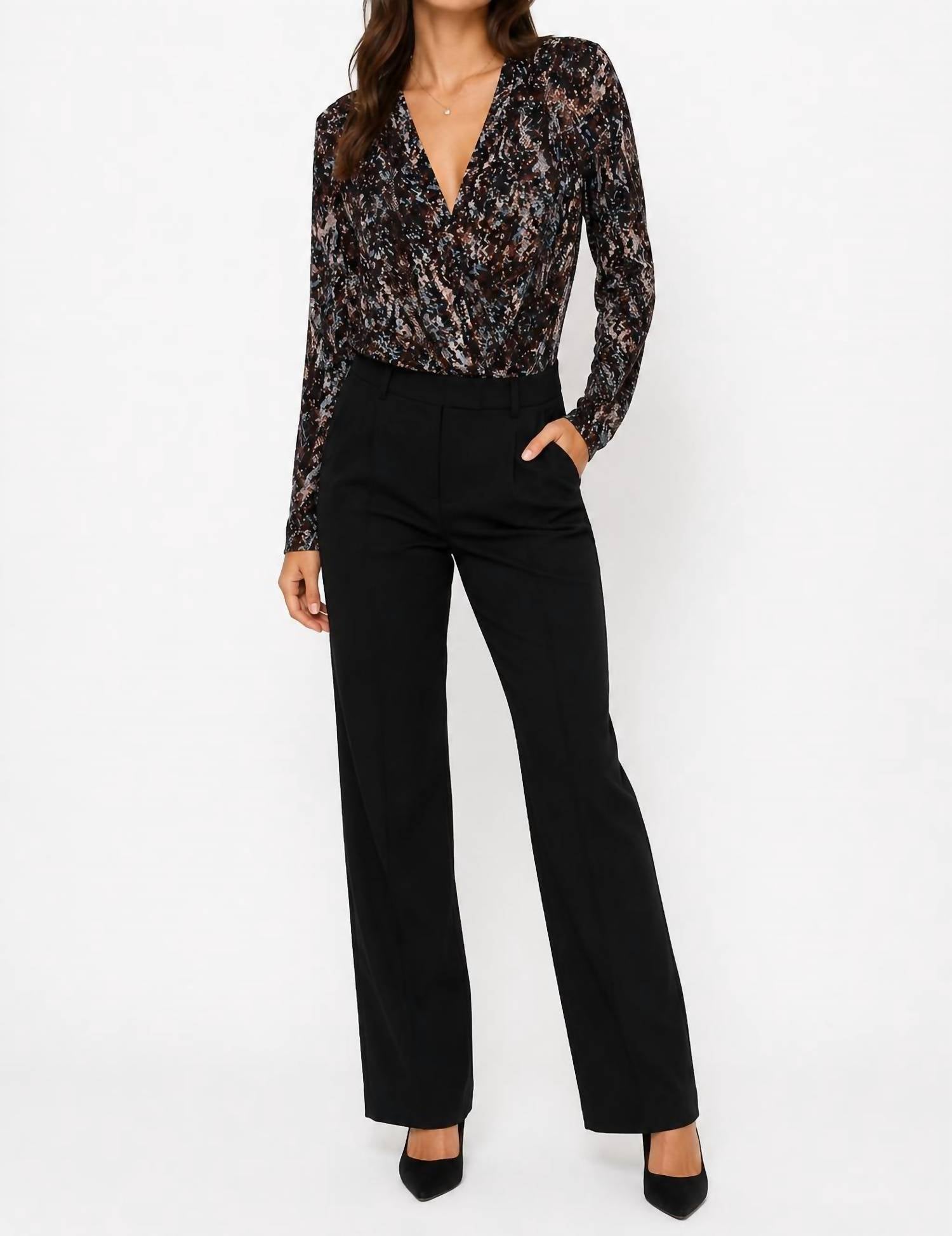 ASTR Sequence Print Bodysuit in black - women's shirt - detail view
