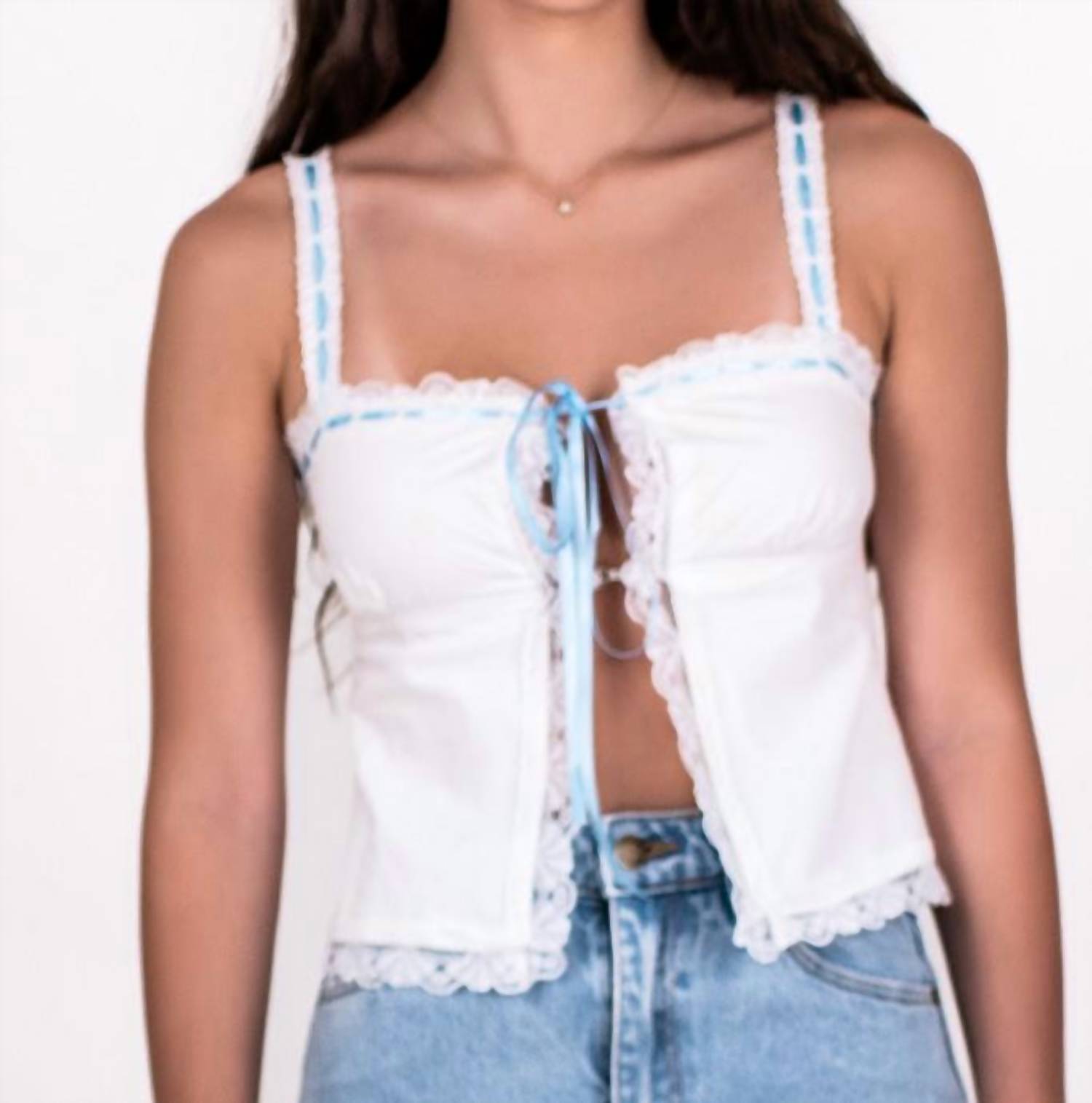 Rumored Vintage Love Cami Top in white blue - women's shirt - detail view