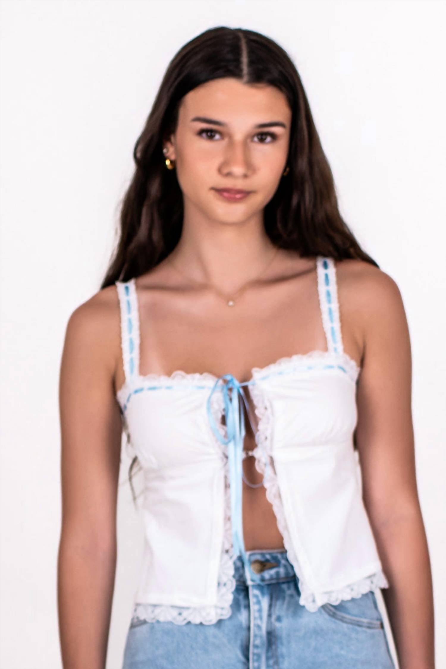 Rumored Vintage Love Cami Top in white blue - women's shirt - alternate view