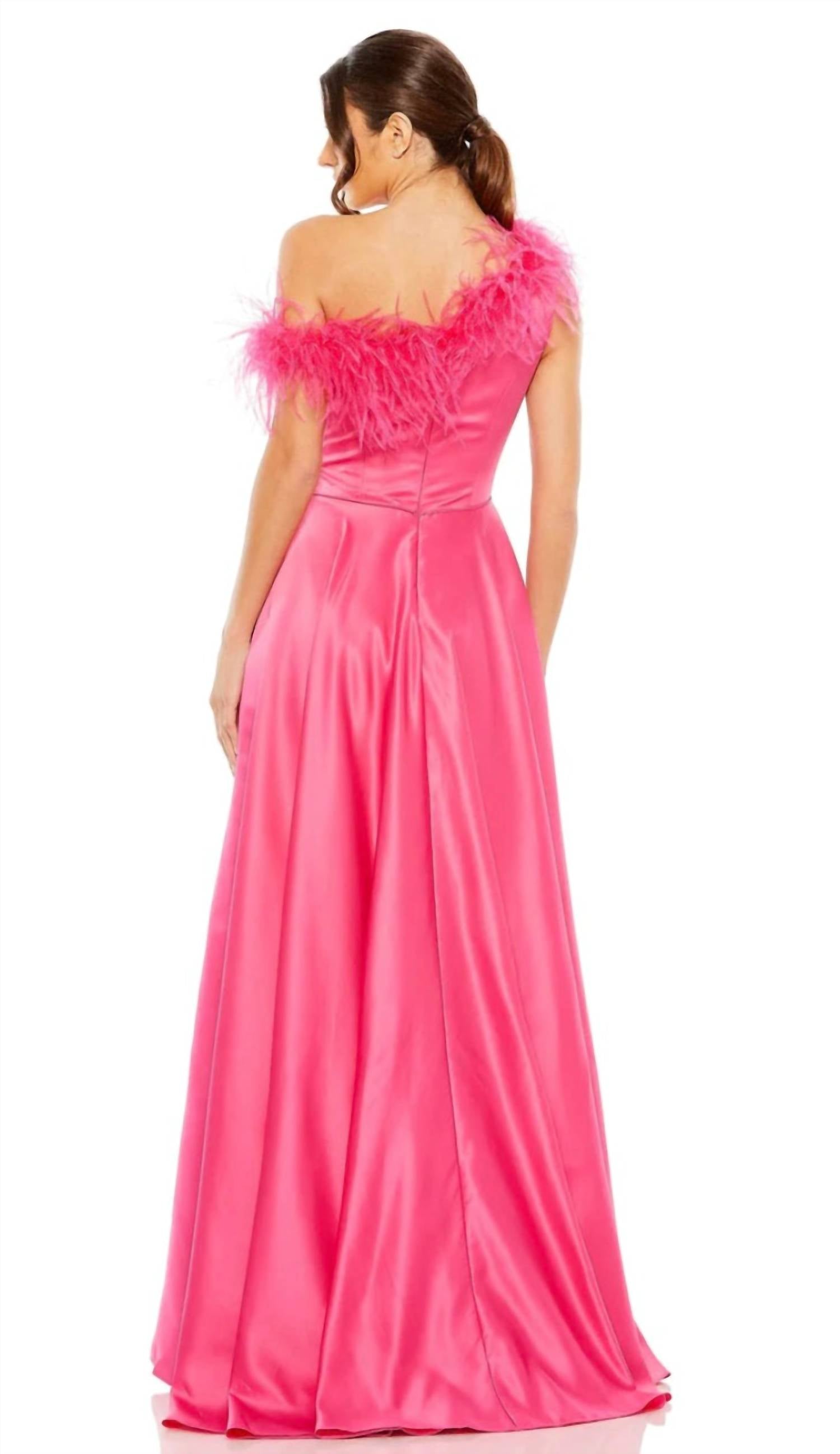 MAC DUGGAL One Shoulder A-line Gown in hot pink - women's dress - detail view