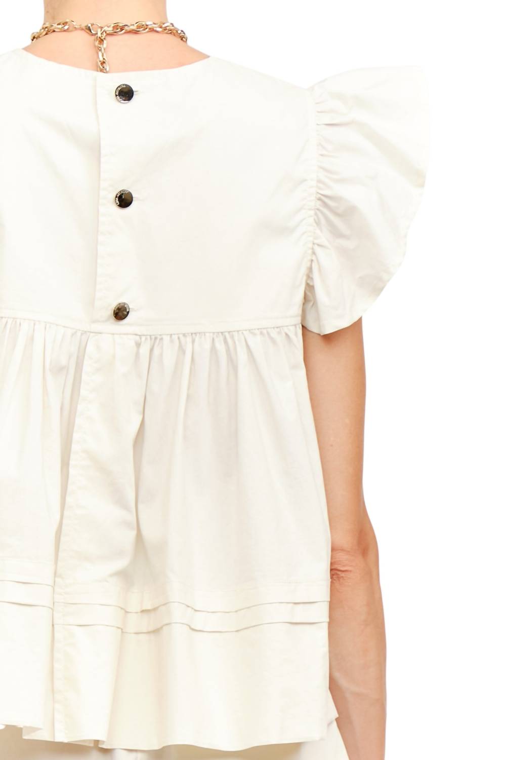 Sofie the Label Leah Babydoll Top in cream - women's blouse - detail view