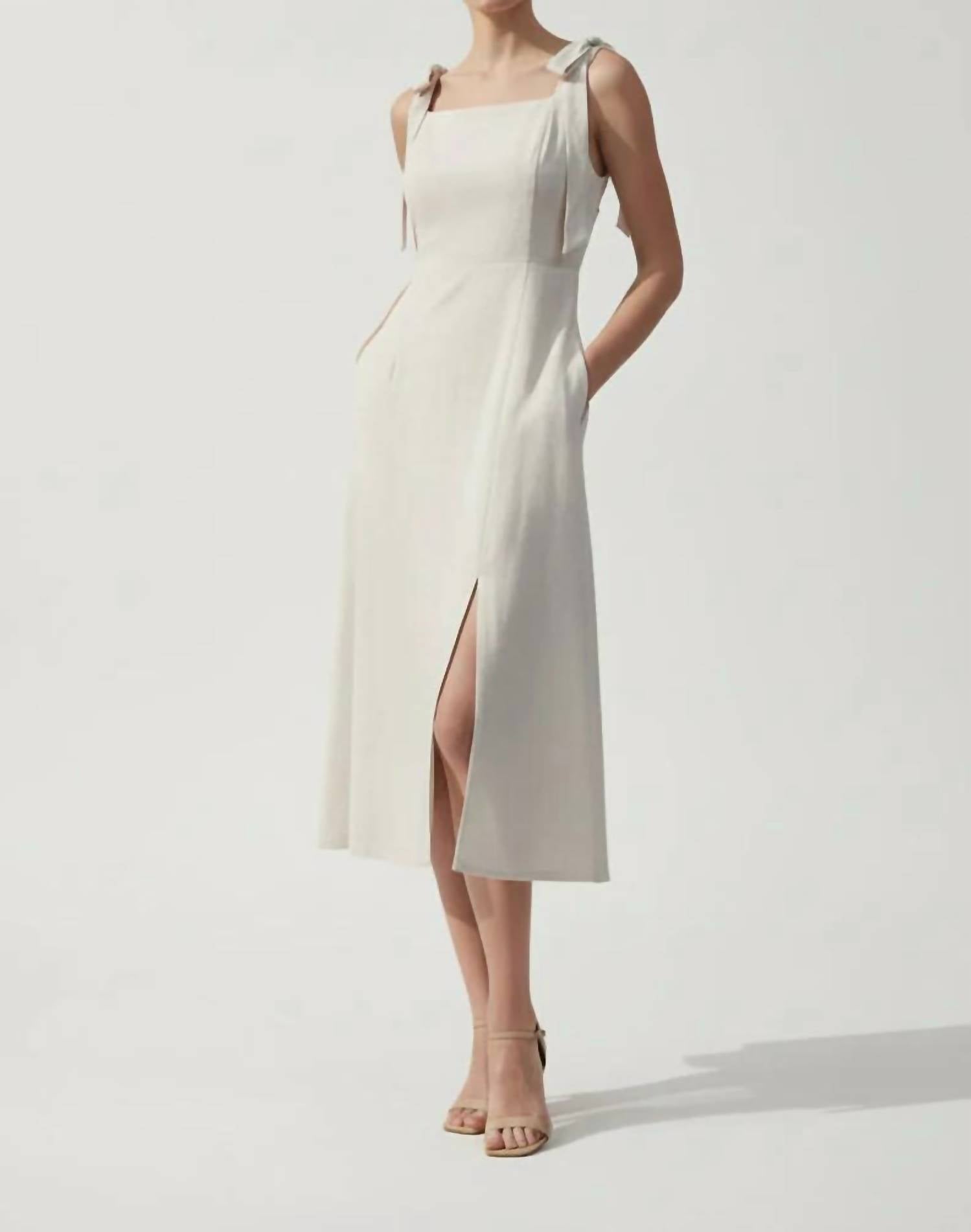Hem & Thread - Presley Tie Strap Slit Hem Midi Dress