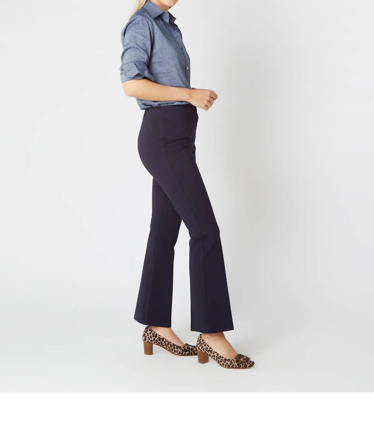 Ann Mashburn Faye Flare Cropped Pant in navy ponte knit - women's pants - alternate view