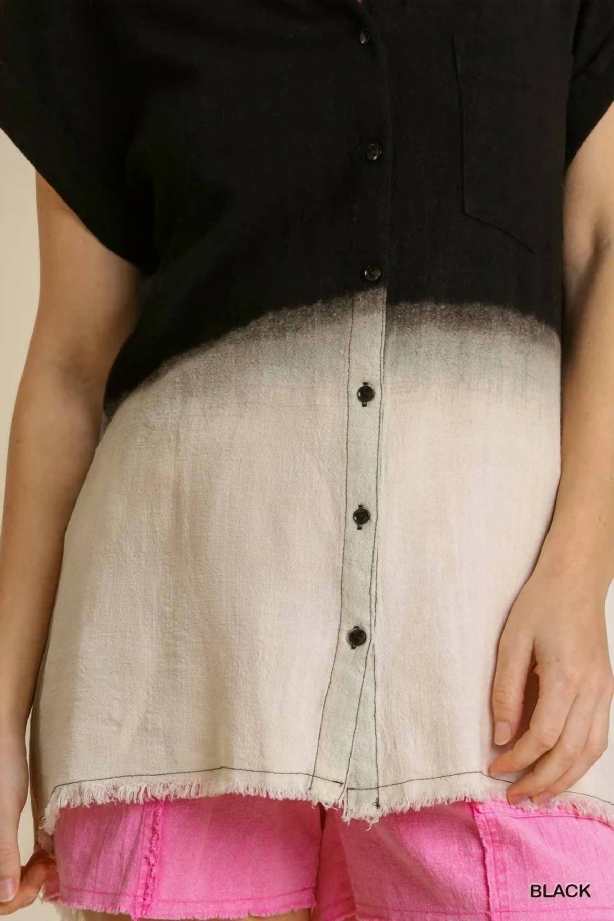 Umgee - Ellie Bleached Dip Dye Button Down Top