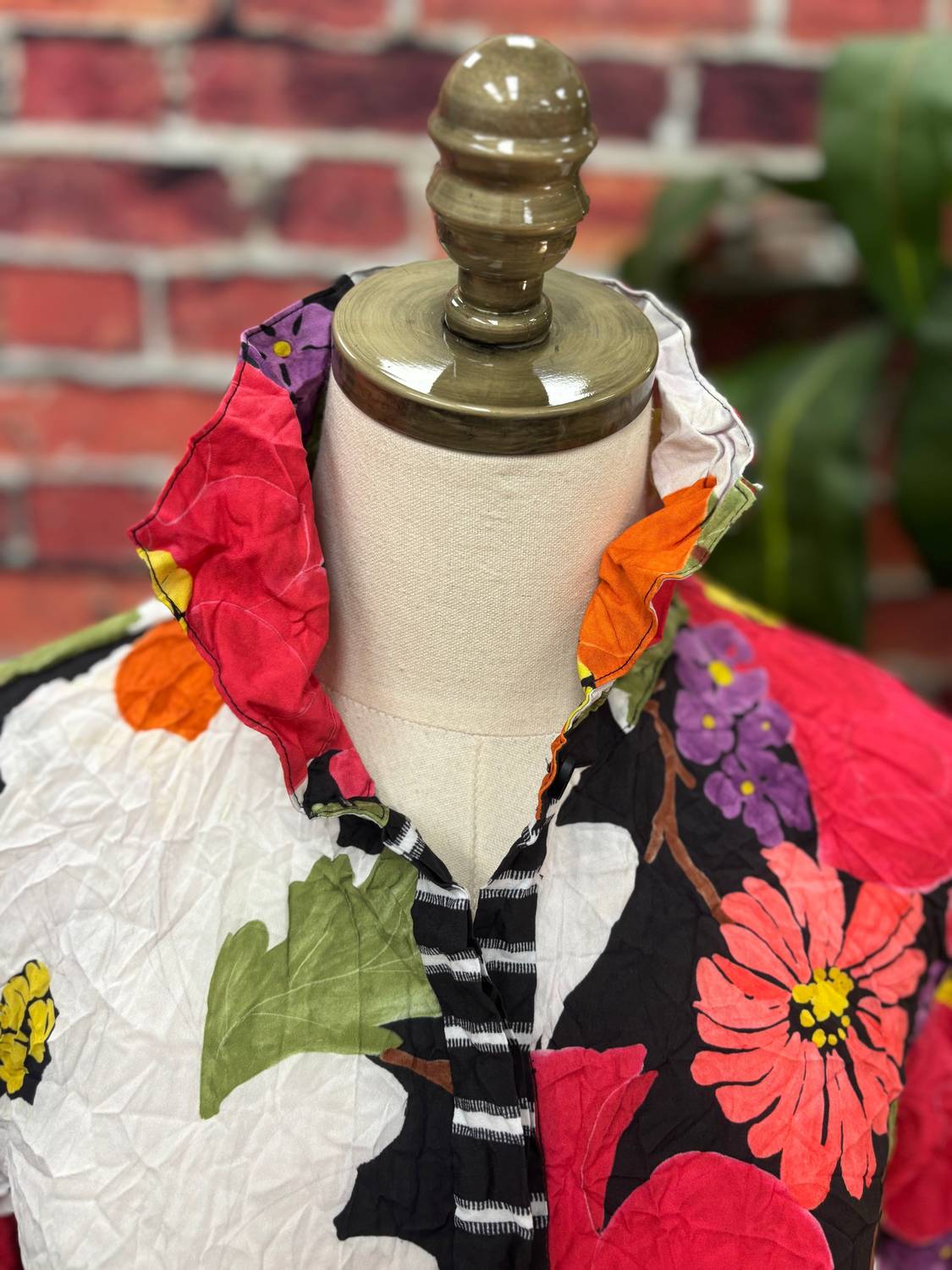 Olivia by Habitat Women's Siesta Floral Crinkle Crepe Button Front Top in multi - women's blouse - detail view