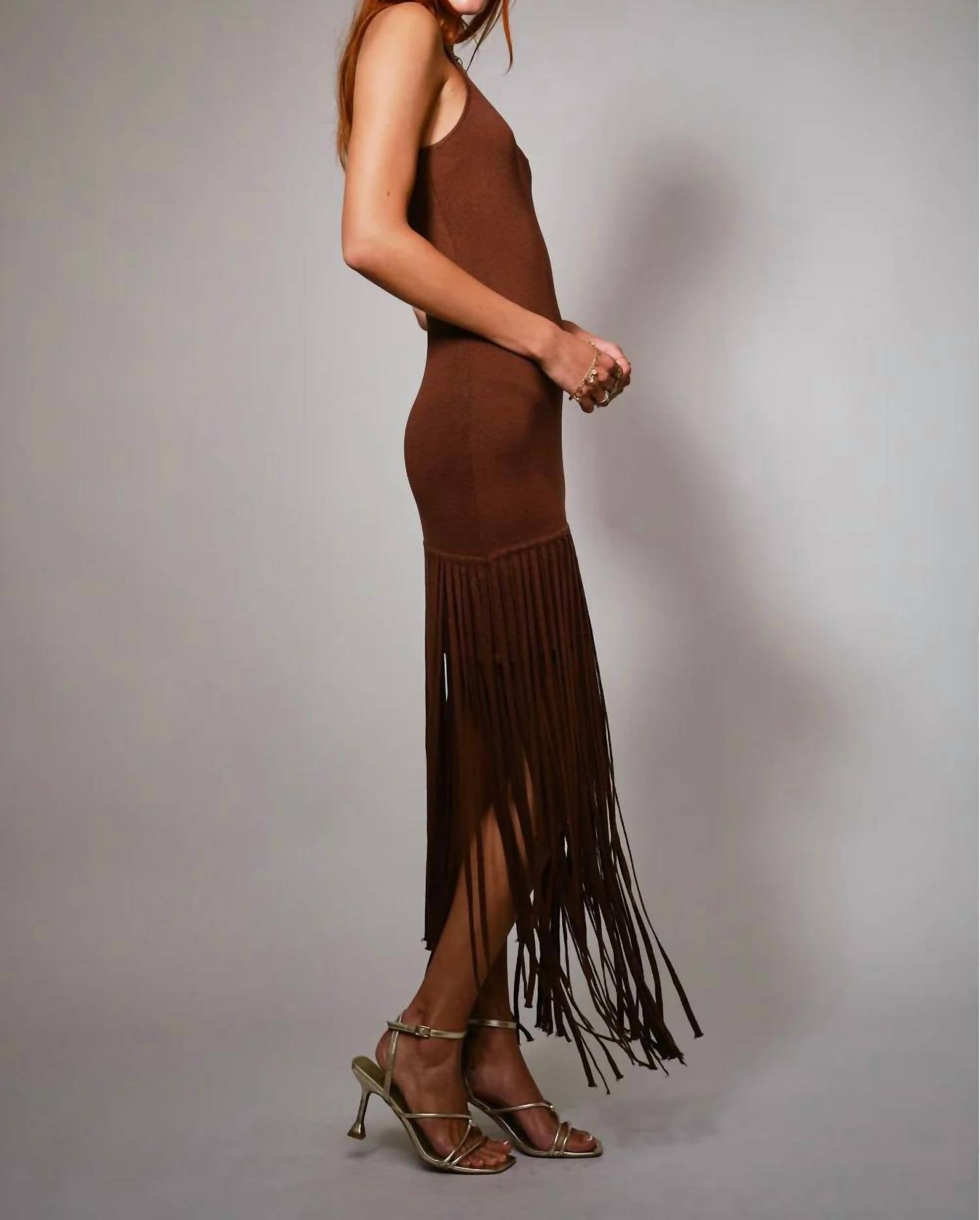 Blue B - Fringe Hem Knit Maxi Dress
