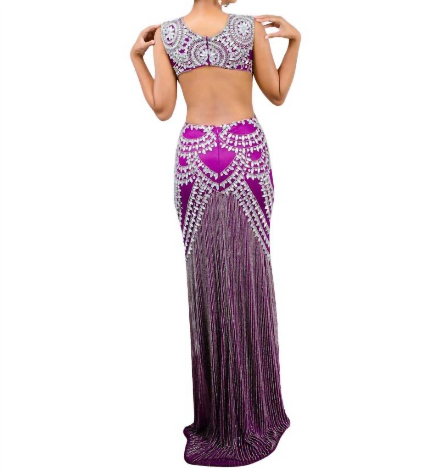 Zasa Chic - Beaded Fringe Cut-Out Gown