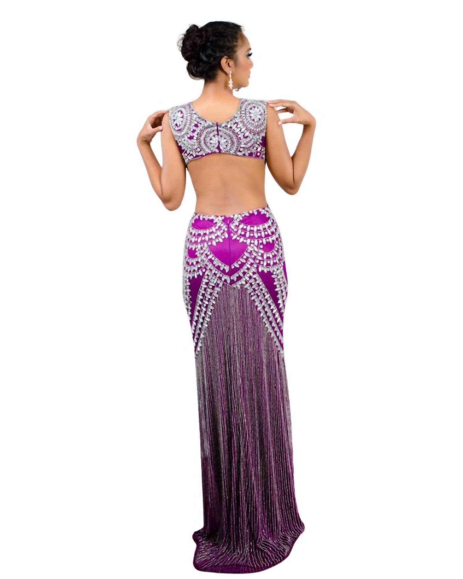 Zasa Chic - Beaded Fringe Cut-Out Gown