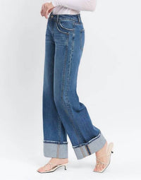 VERVET BY FLYING MONKEY Kris Baggy Wide Leg Jean in blue - women's jeans - detail view
