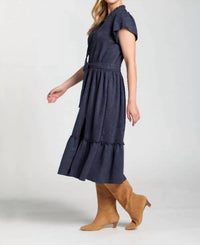 Apny - Vegan Suede Short Sleeve Dress With Smocked Sleeves
