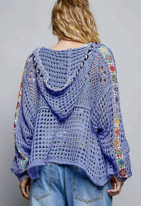 POL Crochet Zip-up Cardigan Hoodie in periwinkle - women's top - view 4