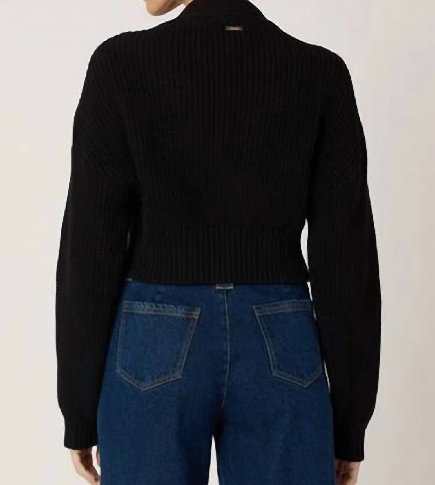 Cleobella Ribbed Cotton Cardigan With Heart Clasp in black - women's cardigan - detail view