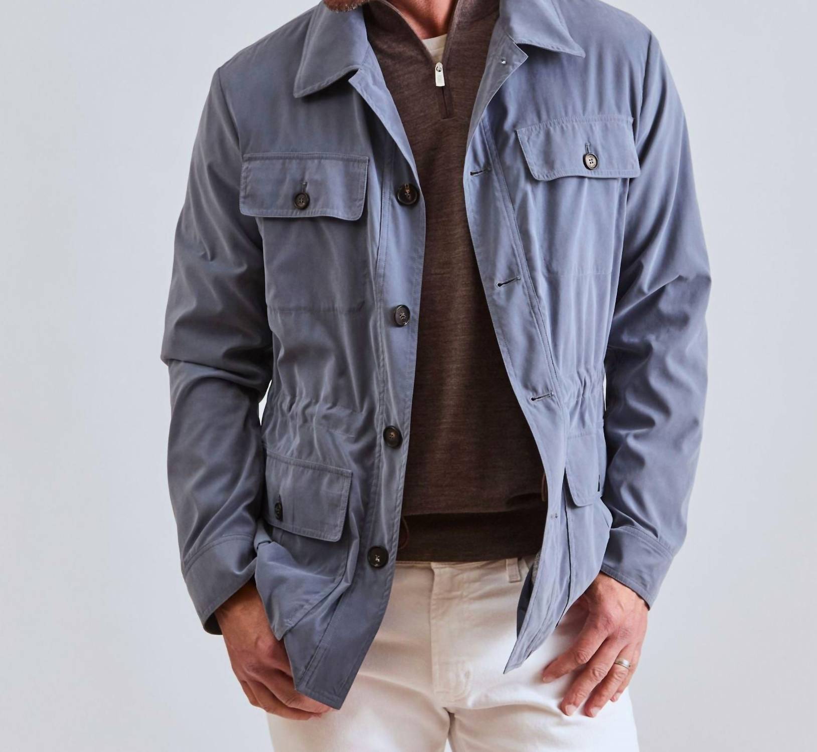 Manto Italia All Weather Safari Jacket in dusty blue - men's jacket - alternate view