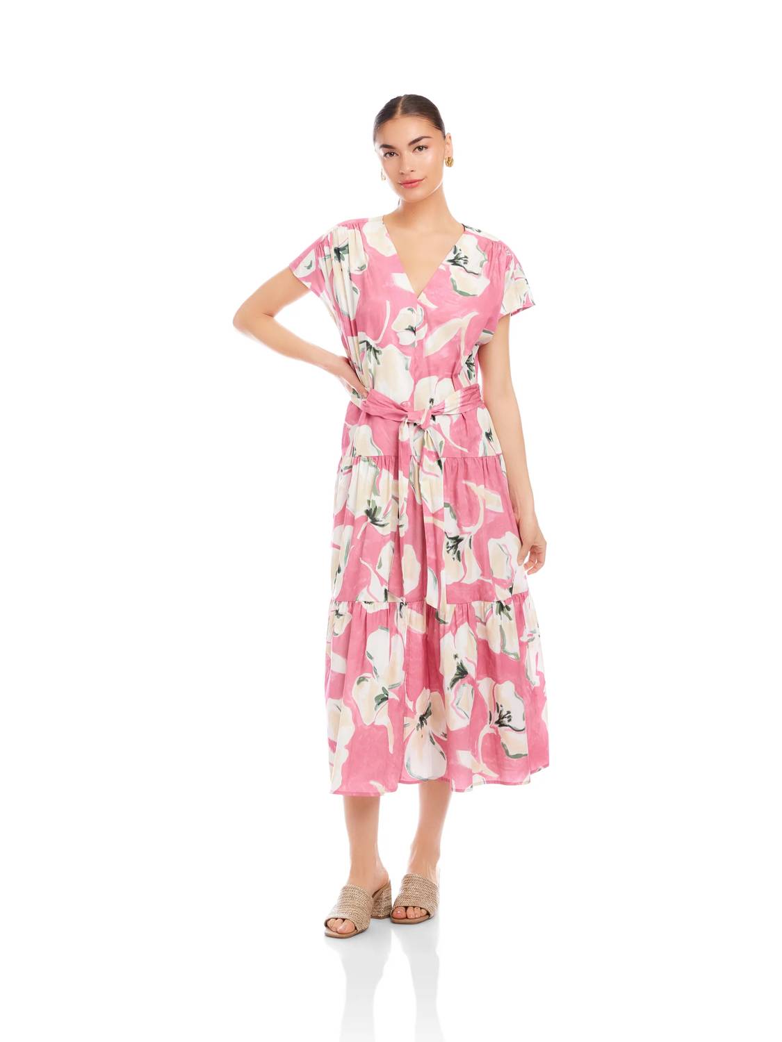 Fifteen Twenty - Kristine Tiered Front Slit Midi Dress