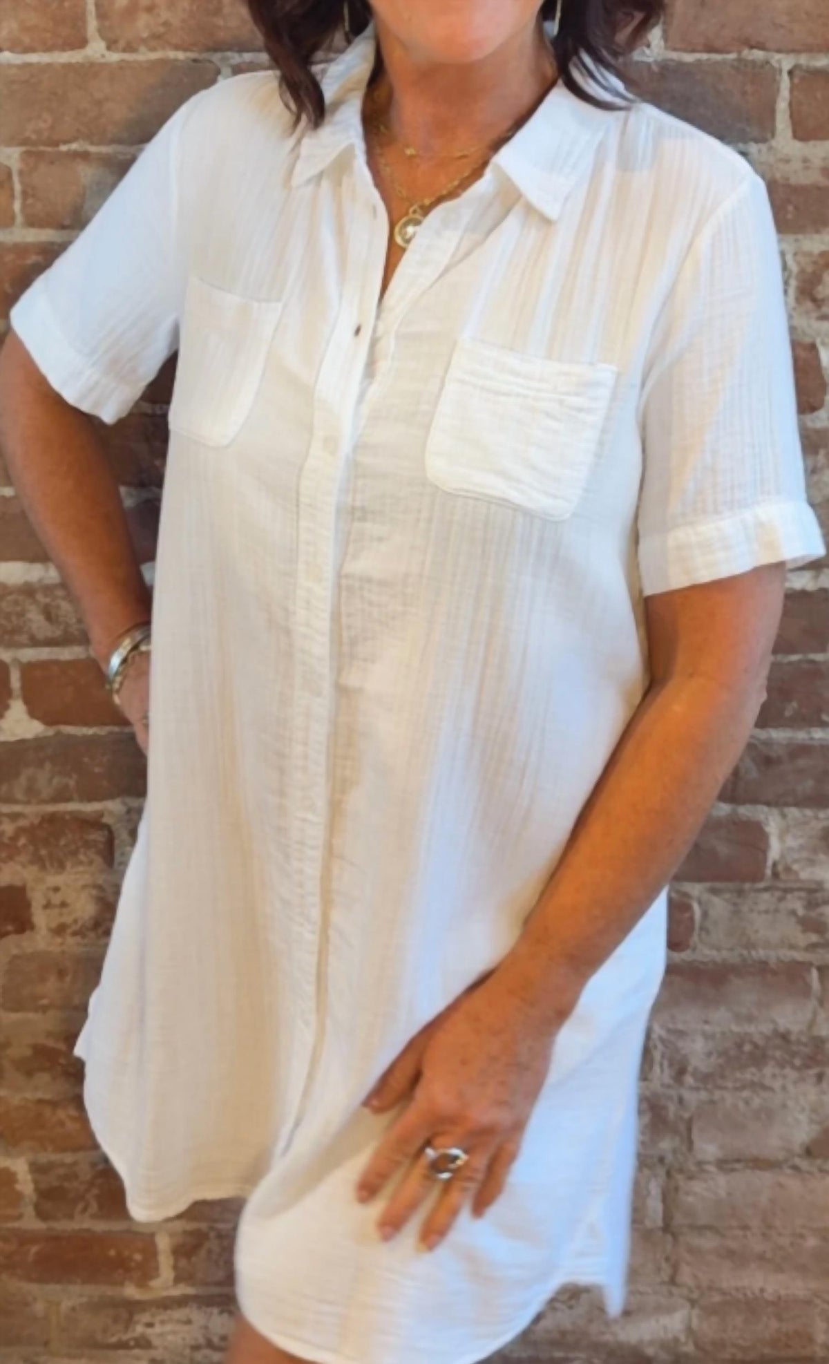 Mododoc - Half Sleeve Swing Shirt Dress