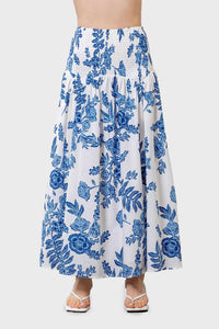 Moon River - Floral Print Smocked Midi Skirt