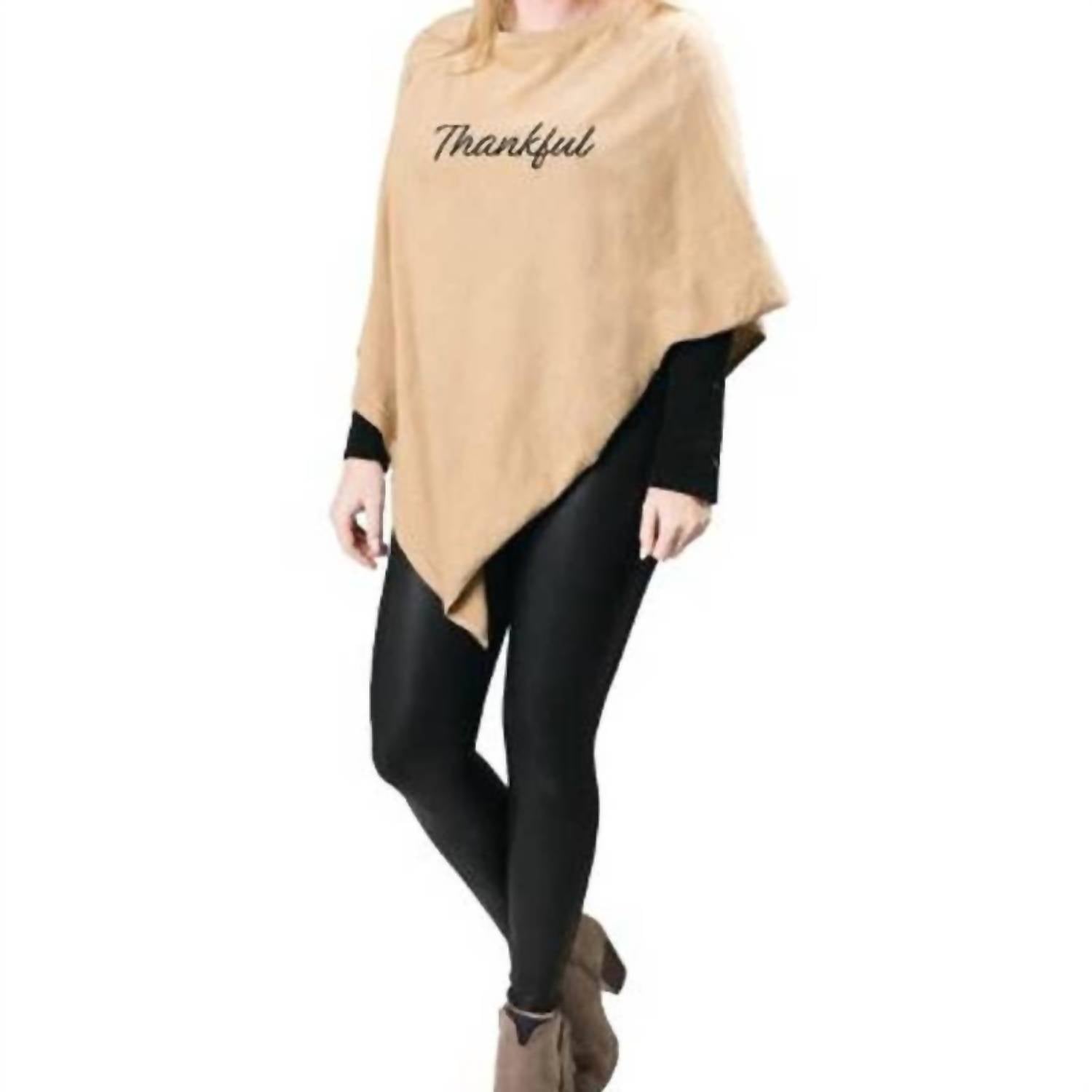 Top It Off - Poncho With Script Thankful
