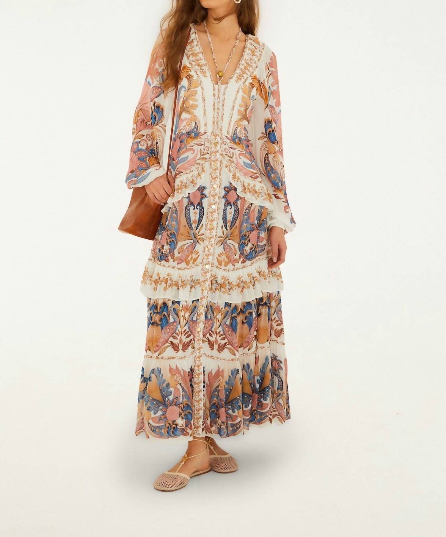 Farm Rio - Sea Garden Ruffled Midi Dress