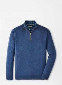 PETER MILLAR Autumn Crest Suede Trim Quarter Zip Sweater in blue haze - men's sweater - alternate view